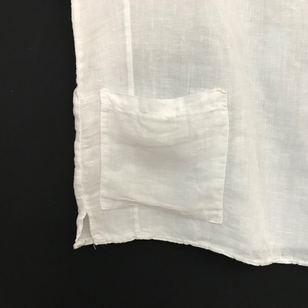 Francesca Bettini Size M 100% Linen Top Made In Italy White Shirt Pockets - Picture 10 of 11